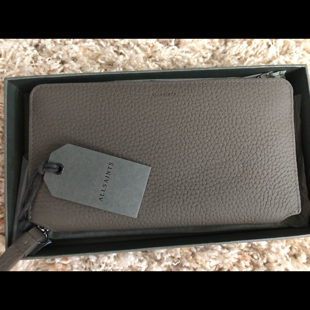 All Saints Fetch Phone Wristlet in Mink Grey
